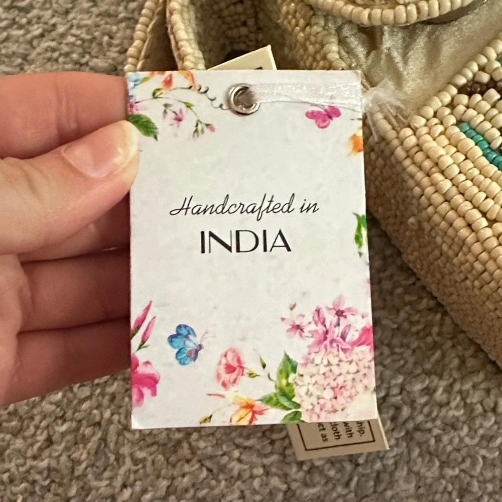 Handcrafted In India Lemon Embroidered Beaded Shoulder Bag - Picture 6 of 6